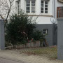 Der Gleiche Blickwinkel vor der Umgestaltung: Sträucher überwuchern Betonpalisaden. Die wunderschöne Magnolie kommt kaum zur Geltung.